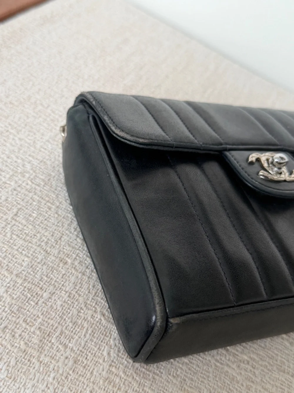 Chanel Mini Square Black Leather Crossbody Bag Vintage Rare